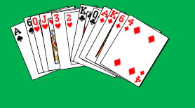 Cards sorted into suits, alternating black and red